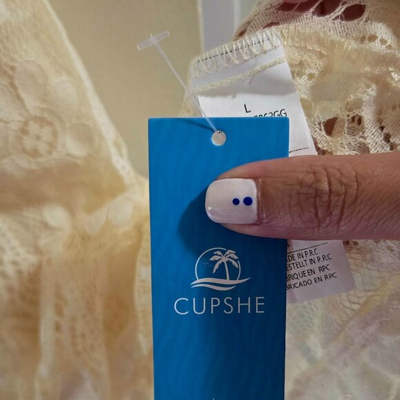 CUPSHE Women's Lace Spaghetti Strapped Flowy Maxi Dress with Tassels NWT –Beige - Picture 6 of 8